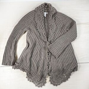 Kenar Women's Open Sweater Cardigan Wool Blend Crochet‎ Taupe L